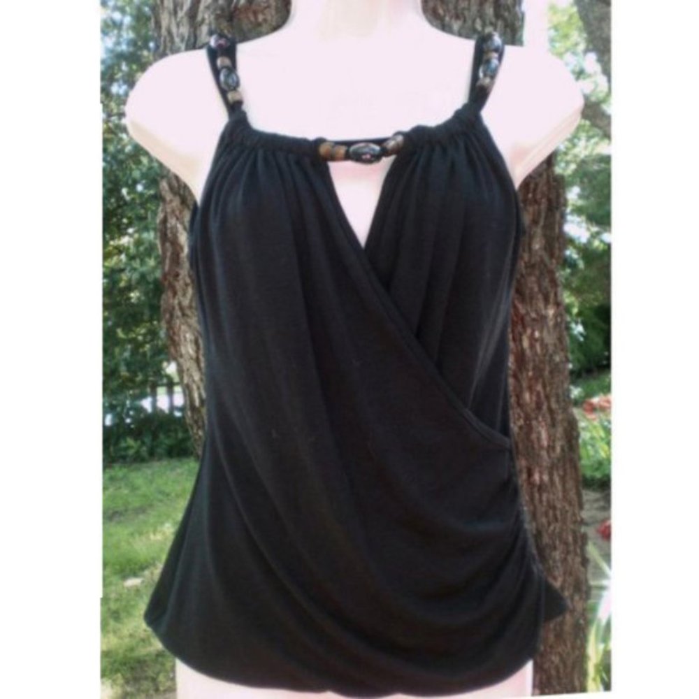Black T-Shirt Camisole w/ Big Bead Accents -  M -